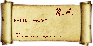 Malik Arnó névjegykártya